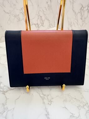 Celine Frame Evening Clutch on Chain Black or Navy Blue/Brown